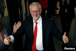 Jeremy Corbyn, leader of Britain's opposition Labour Party, arrives at the Labour Party's Headquarters in London, June 9, 2017.