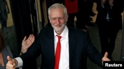 Jeremy Corbyn, leader of Britain's opposition Labour Party, arrives at the Labour Party's Headquarters in London, June 9, 2017.