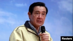 Taiwan president Ma Ying-jeou answers a question during a news conference after his trip to the disputed Itu Aba or Taiping island.
