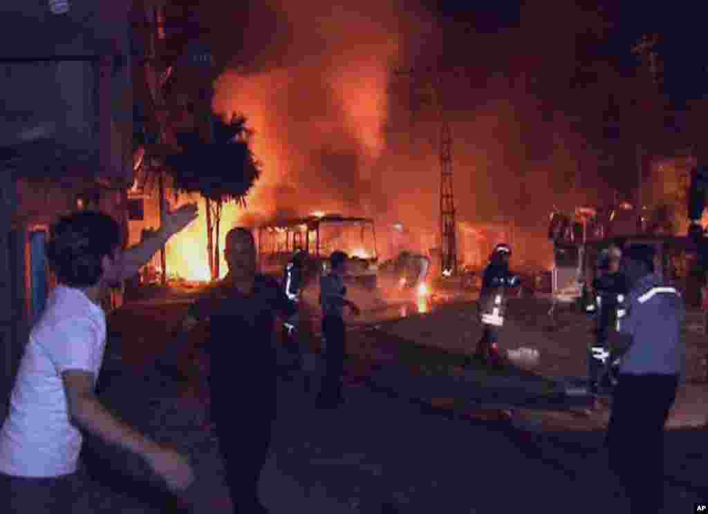 The aftermath of the explosion near a police station in southern Turkish city of Gaziantep, August 20, 2012. 