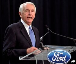 FILE - Steve Beshear, then Kentucky's governor, speaks to reporters and Ford employees following the announcement of a Ford Motor Co. investment in a Louisville truck plant, Dec. 1, 2015. Beshear will give the opposition-party response to President Donald Trump's speech next week.