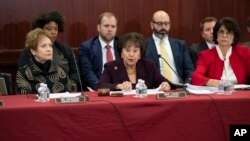 House Appropriations Committee Chair Nita Lowey, D-N.Y., center, flanked by Rep. Kay Granger, R-Texas, ranking member of the House Appropriations Committee, left, and Rep. Lucille Roybal-Allard, D-Calif., chair of the House Appropriations Committee's Homeland Security Subcommittee, right, opens a meeting of House and Senate bargainers trying to craft a border security compromise in hope of avoiding another government shutdown, at the Capitol in Washington, Jan. 30, 2019.