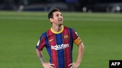 L'attaquant argentin Lionel Messi, lors d'un match de football entre son club, le FC Barcelone, et le Villarreal à Barcelone, en Espagne, le 27 septembre 2020.