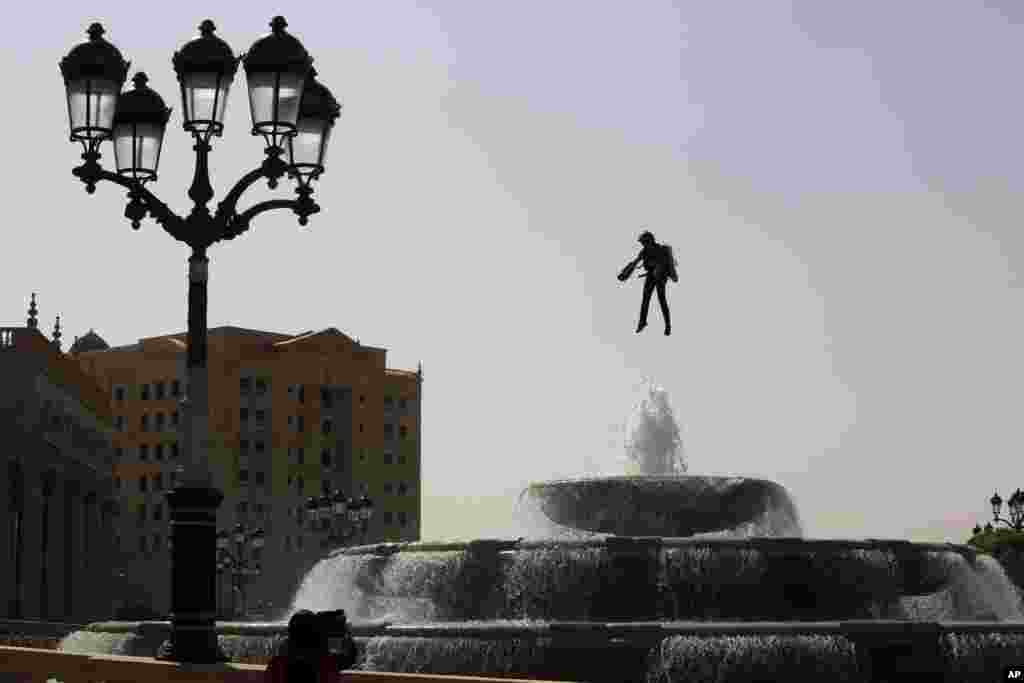 British inventor Richard Browning uses a jet pack to show his technology at the Ritz Carlton Hotel in Riyadh, Saudi Arabia, where the Future Investment Initiative meeting is being held.