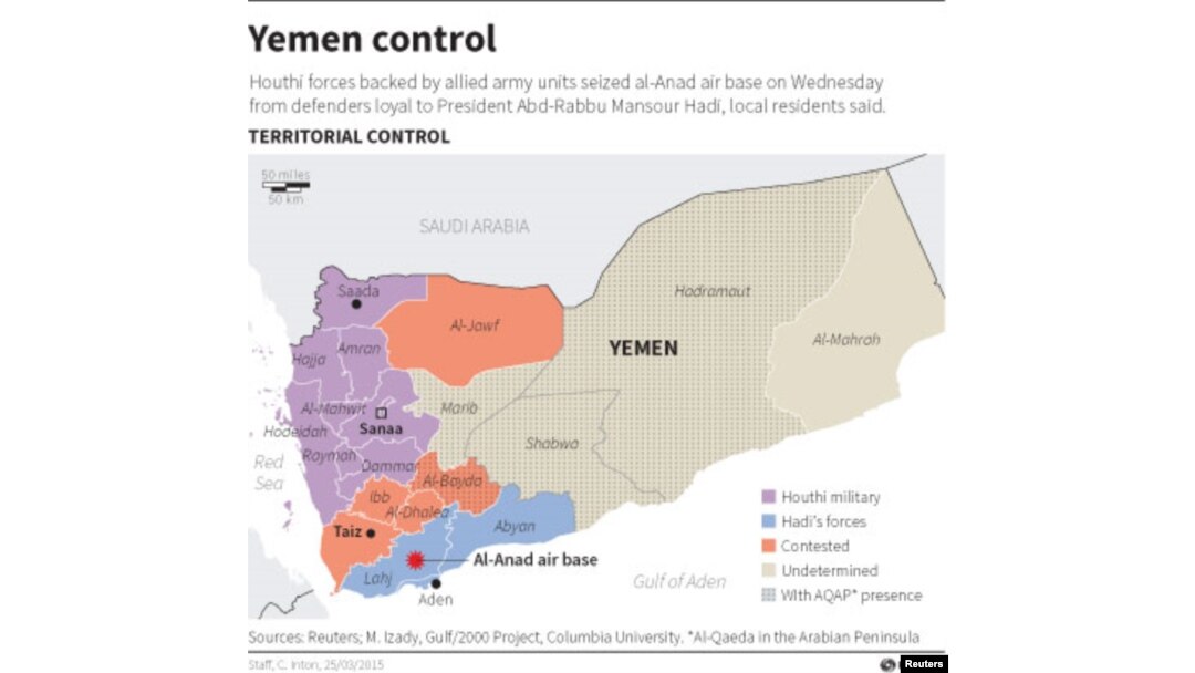 Houthi forces on Wednesday seized Yemen's al-Anad air base from defenders loyal to President Abd-Rabbu Mansour Hadi.
