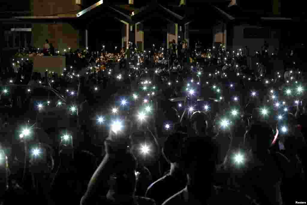 Thai students protest against a court decision that dissolved the popular Future Forward opposition party, less than a year after an election to end direct military rule, at Kasetsart University in Bangkok, Thailand, Feb. 24, 2020.