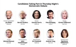 Candidates taking part in Thursday's Democratic debate in Miami, June 27, 2019.