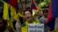 流亡藏人在新德里举行示威支持印度在洞朗与中国军队的对峙。 （2017年8月11日）