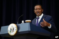 FILE - Former Kenyan Cabinet Secretary for Foreign and Diaspora Affairs Alfred Mutua -- now Minister of Tourism - speaks during a news conference with Secretary of State Antony Blinken, Monday, April 24, 2023, in Washington.