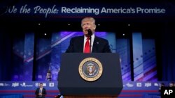 President Donald Trump speaks at the Conservative Political Action Conference (CPAC), Feb. 24, 2017, in Oxon Hill, Md. 