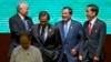 Leaders of Association of Southeast Asian Nations (ASEAN) from left, Malaysian Prime Minister Najib Razak, Sultan of Brunei Hassanal Bolkiah, Cambodian Prime Minister Hun Sen, and Indonesian President Joko Widodo walk back to their seats after posing for a group photo during the opening ceremony of the 25th ASEAN summit at Myanmar International Convention Center in Naypyitaw, Myanmar, file photo. 