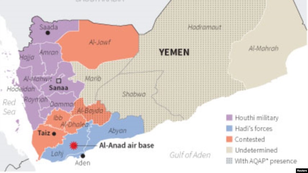 FILE Map of Yemen locating the al-Anad air base.