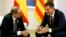 Spain's Prime Minister Pedro Sanchez, right, meets Catalan regional president, Quim Torra, left, at the Moncloa palace in Madrid, July 9, 2018.