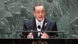 Presidente de Guatemala, Alejandro Giammattei, interviene en la Asamblea General de la ONU, en Nueva York, el 22 de septiembre de 2022.