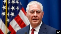 Secretary of State Rex Tillerson speaks to staff members at the U.S. Mission to the U.N., Oct. 26, 2017, in Geneva, Switzerland.