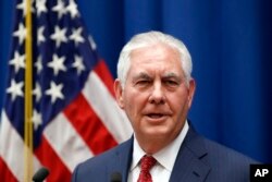 Secretary of State Rex Tillerson speaks to staff members at the U.S. Mission to the U.N., Oct. 26, 2017, in Geneva, Switzerland.