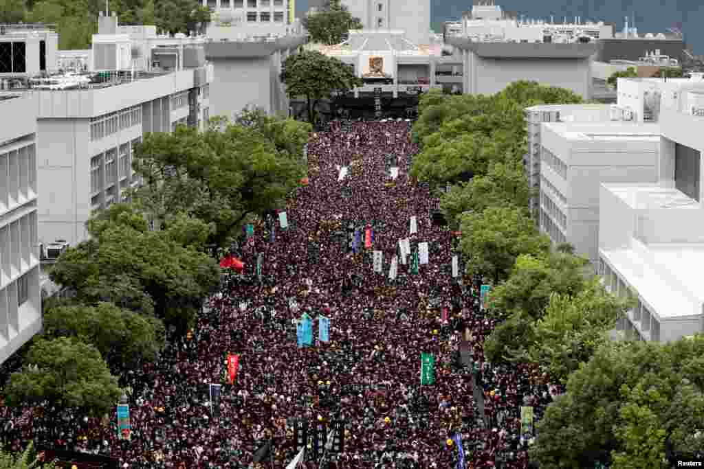 香港學生在香港中文大學舉行反送中罷課行動。 （2019年9月2日）