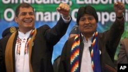 Los presidentes Rafael Correa (Ecuador) y Evo Morales (Bolivia), dos fuertes apostadores a la reelección.