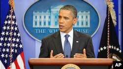 President Barack Obama makes a statement on the breakdown of debt-ceiling talks, in the Brady Briefing Room at the White House in Washington, DC, July 22, 2011