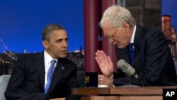 Tổng thống Barack Obama nói chuyện với David Letterman trên đài truyền hình CBS ở New York, 18/9/2012
