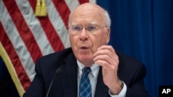 FILE - U.S. Senator Patrick Leahy of Vermont speaks at a press conference, Feb. 22, 2017. The Democrat called FBI Director James Comey's firing "nothing less than Nixonian."