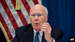 U.S. Senator Patrick Leahy of Vermont speaks at a press conference, Feb. 22, 2017. Leahy was among the members of Congress to object to aspects of President Donald Trump's budget.