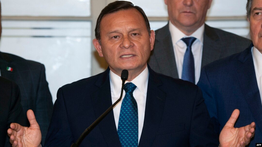 Peru’s Foreign Affairs Minister Nestor Popolizio delivers a speech during the closing of the meeting of the "Lima Group," which includes Canada and most of Latin America's top powers, to assess the current situation in Venezuela, in Lima on Jan. 4, 2019. 