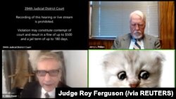 Pengacara Rod Ponton muncul dengan filter anak kucing saat sidang virtual di Pengadilan Distrik 394 Texs, Selasa, 9 Februari 2021. (Foto: tangkapan layar Hakim Roy Ferguson via Reuters)