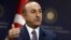 Turkish Foreign Minister Mevlut Cavusoglu speaks during a news conference in Ankara, April 23, 2019.