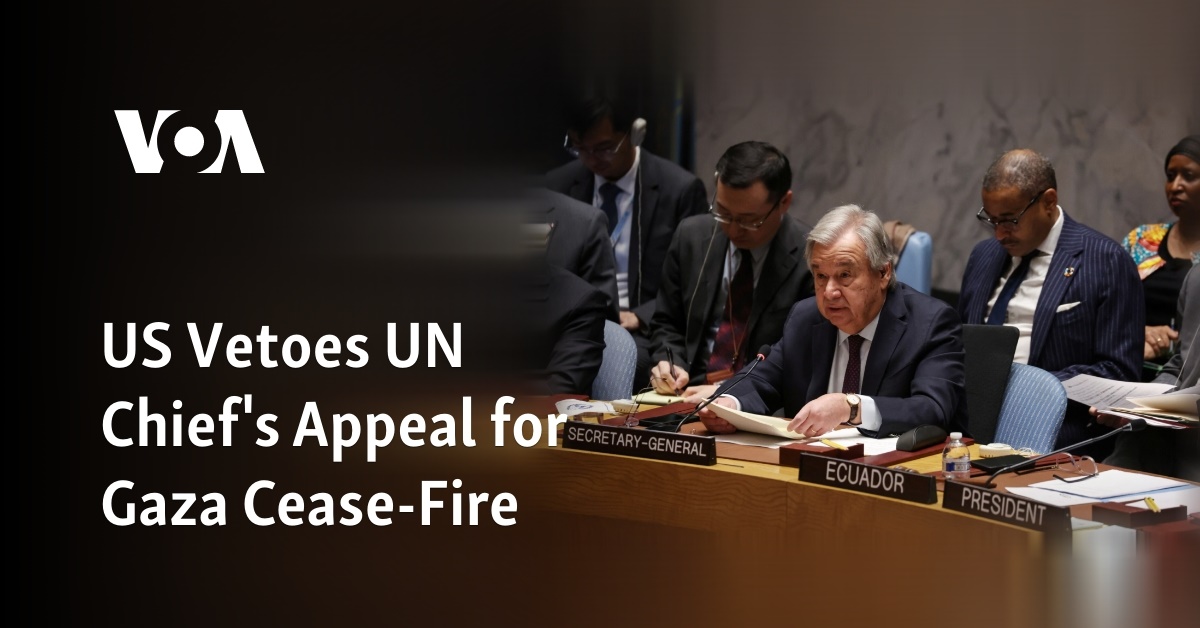 US Vetoes UN Chief's Appeal For Gaza Cease-Fire