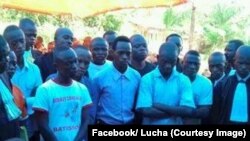 Des activistes de la Lutte pour le changement (Lucha) lors d’un procès tenu à la cour du Tribunal de Paix de Katoka, à Kananga, Kasaï central, le 8 janvier 2017.