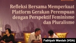 Wakil Ketua Komnas Perempuan Yuni Chuzaifah dalam peluncuran buku tumbuhnya gerakan perempuan Indonesia di Musium Nasional, Senin (1/5).