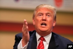 Republican presidential candidate Donald Trump speaks at the Family Leadership Summit in Ames, Iowa, July 18, 2015.