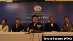 Elected head of Tibetan Administration Lobsang Sangay speaks at a press conference Wednesday on completion of one year in office