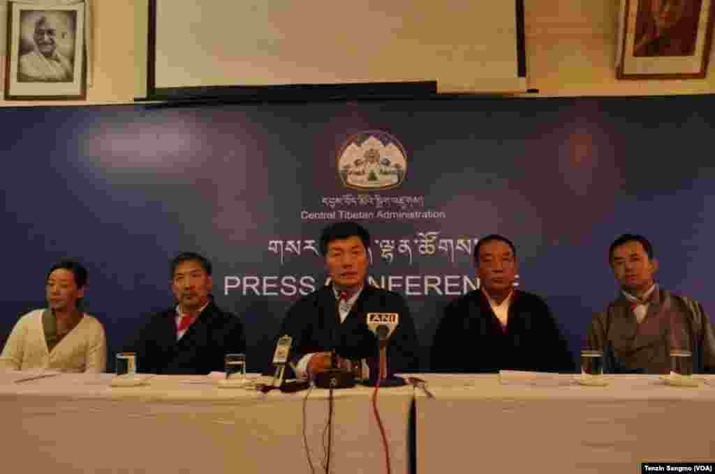 Elected head of Tibetan Administration Lobsang Sangay speaks at a press conference Wednesday (August 8) on completion of his one year in office