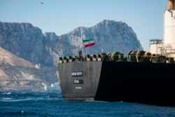 Renamed Adrian Aryra 1 super tanker hosting an Iranian flag sails in the waters in the British territory of Gibraltar, Aug. 18, 2019.