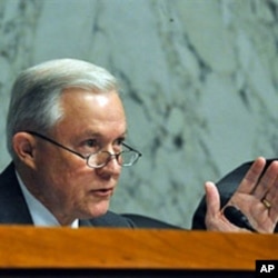 Sen. Jeff Sessions(L),R-AL, questions Supreme Court nominee Elena Kagan during the second day of her confirmation hearings on Capitol Hill, 29 Jun 2010