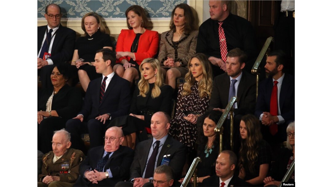 Members of U.S. President Donald Trump's family sit in attendance as he delivers his second State of the Union address to a joint session of the U.S. Congress in the House Chamber of the U.S. Capitol in Washington, Feb. 5, 2019.