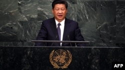 Xi Jinping, shugaban China yayinda yake jawabi a Majalisar Dinkin Duniya