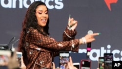 Cardi B performs on stage at the 2019 Fanatics Super Bowl Party, Feb. 2, 2019, in Atlanta.