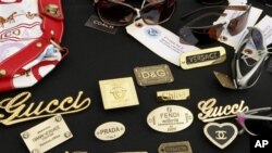 A file photo of counterfeit designer products seized in a raid by federal officials.