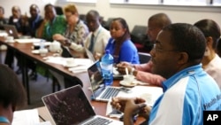 FILE - In this September 2015 photo provided by Botswana-Harvard Partnership, Dr. Sikhulile Moyo, virologist at the Botswana Harvard AIDS Institute Partnership, speaks in Botswana.