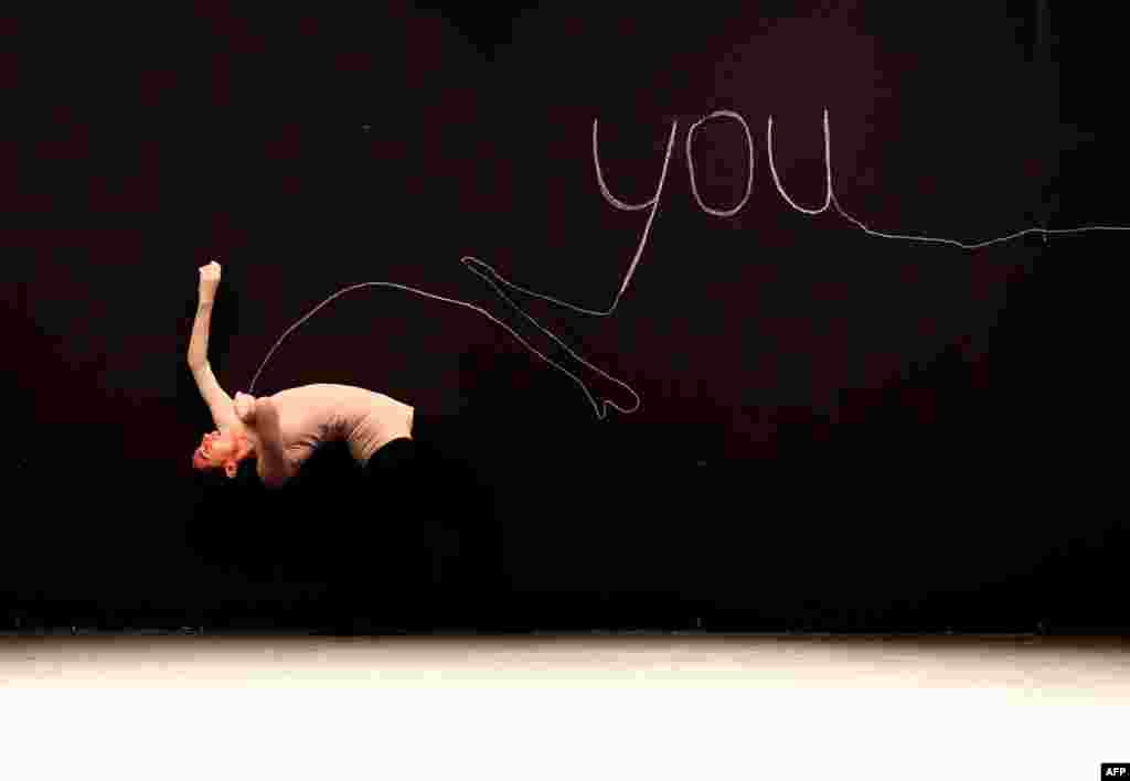 The Young Ensemble performs a scene from "Naharin’s Virus" during a dress rehearsal before opening night at The Joyce Theater in New York, July 10, 2018.