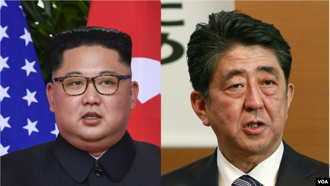 朝鲜领导人金正恩(左)和日本首相安倍晋三(右)