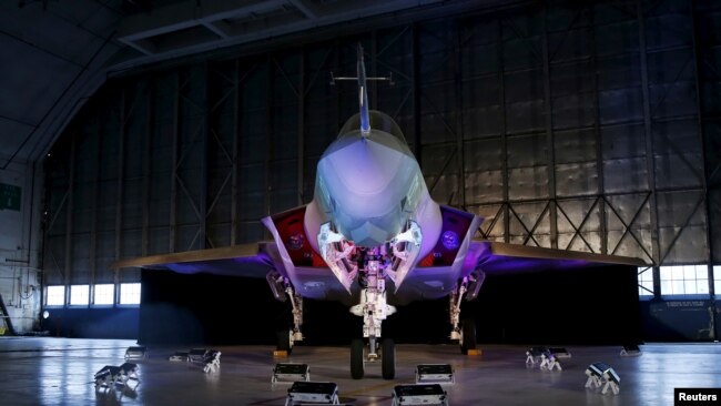 FILE - A Lockheed Martin F-35 Lightning II fighter jet is seen in its hangar at Patuxent River Naval Air Station, in the eastern U.S. state of Maryland, Oct. 28, 2015.