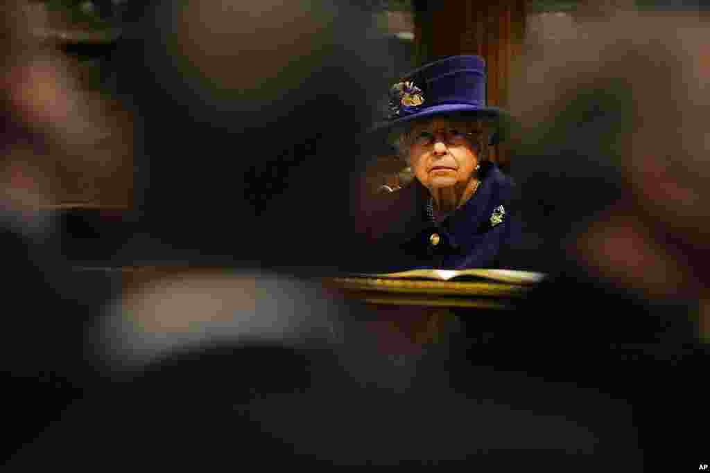 Britain's Queen Elizabeth II, Patron, attends a Service of Thanksgiving to mark the Centenary of the Royal British Legion at Westminster Abbey, in London.