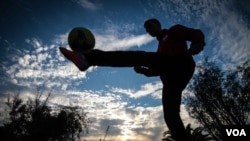 Fahim Ahmadi was a fast-rising soccer player in Afghanistan, and had played for his national youth team before joining the Hope Refugees United team in Athens. (J. Owens/VOA)