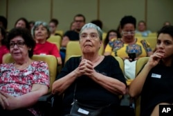 Crimeia Alice Schmidt de Almeida attends a women's seminar at Sao Paulo's municipal chamber, March 26, 2019.