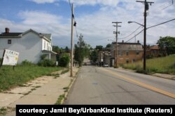 Beltzhoover Avenue in Pittsburgh, seen in June 2012, is the border between two city neighborhoods.