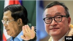 Prime Minister Hun Sen (left) and Sam Rainsy (right) president of the Cambodia National Rescue Party. (Reuters/Leng Len/VOA Khmer)